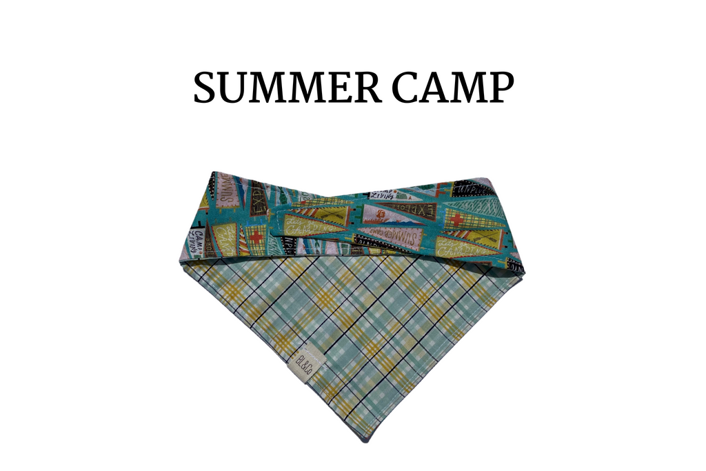 Camp Pennants + Yellow & Blue Plaid Reversible Tie/On Bandana