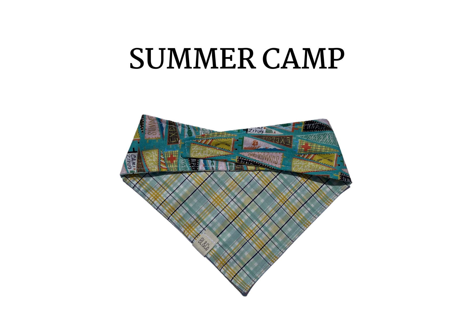 Camp Pennants + Yellow & Blue Plaid Reversible Tie/On Bandana