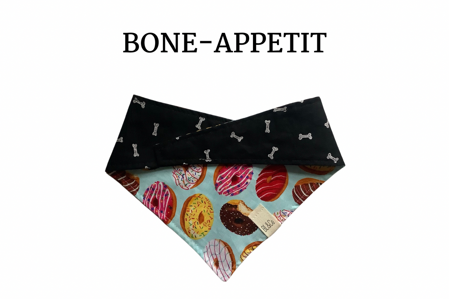 Patterned Donuts & White Sketched Bones Reversible Tie/On Bandana