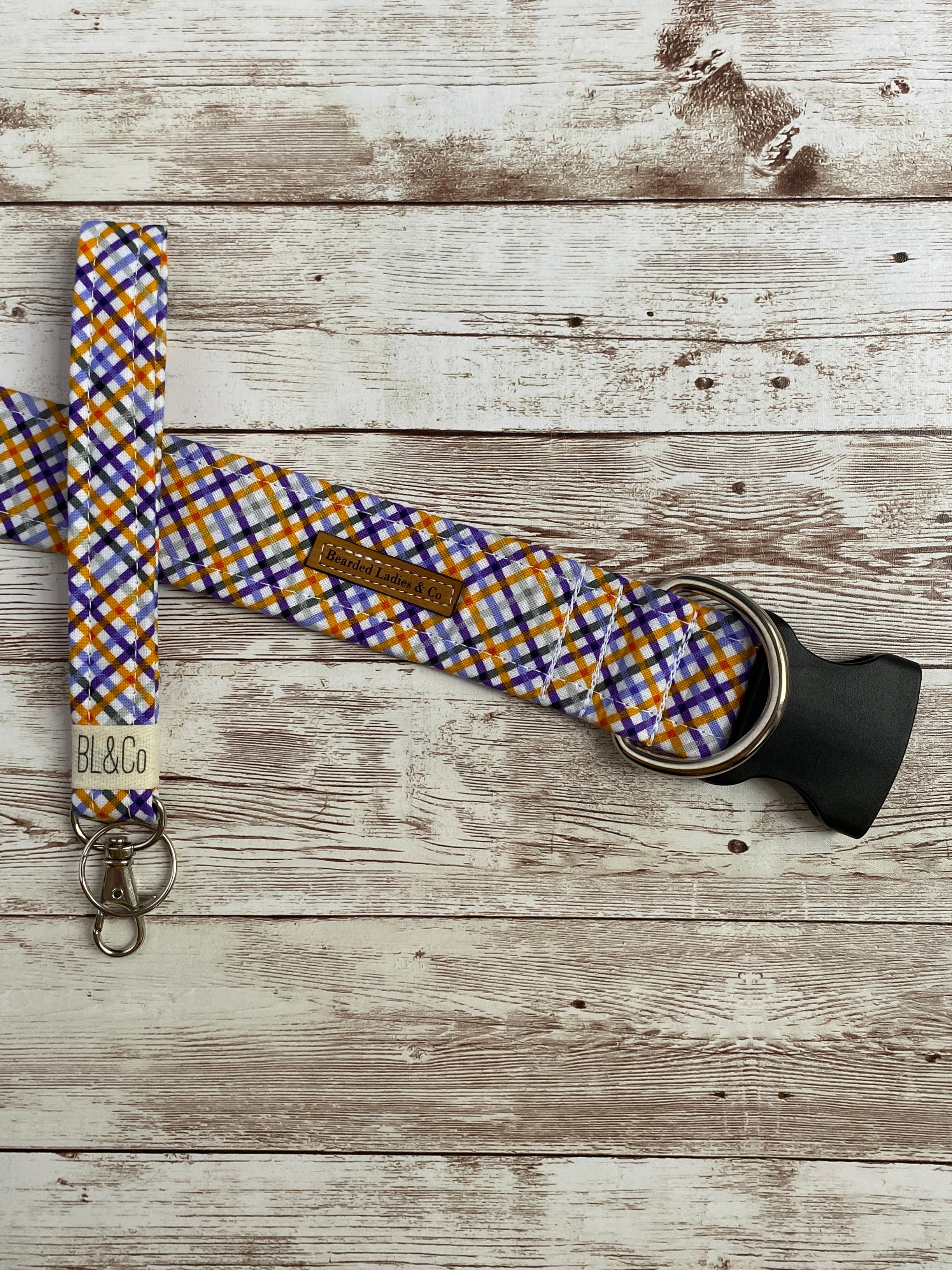 Purple, Orange + Gray Plaid Dog Collar [The Trixie]