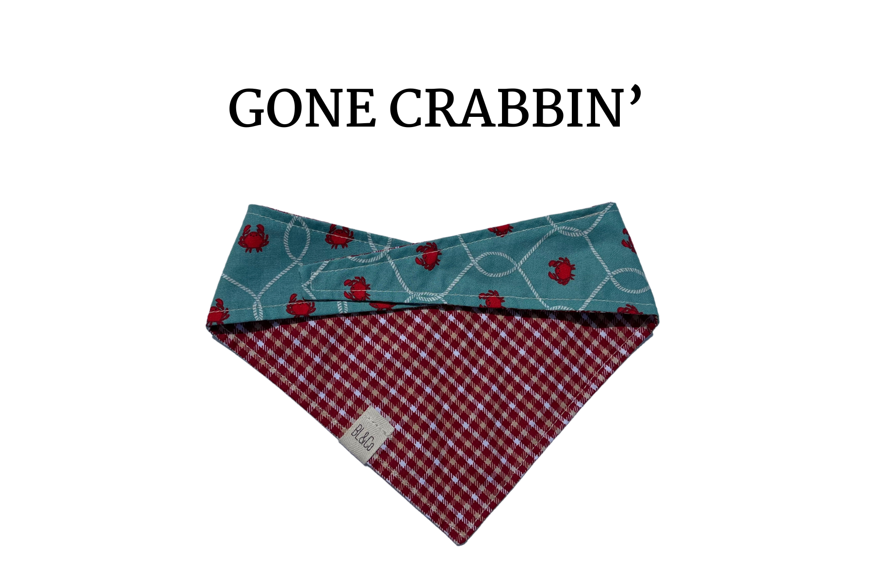 Crabs + Red, White Plaid Reversible Tie/On Bandana ‘