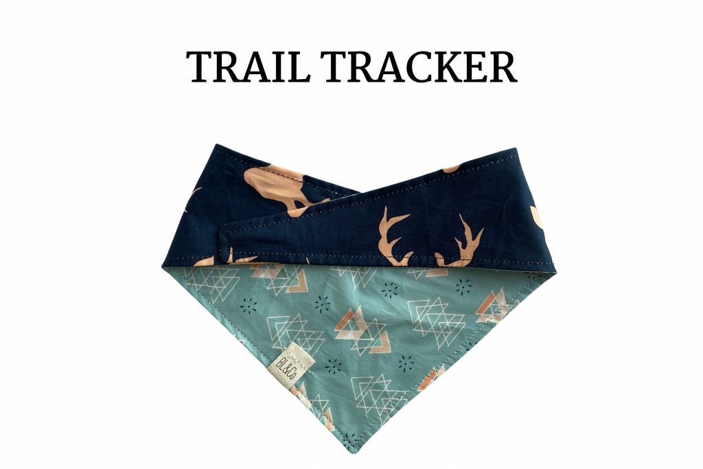 Stag Silhouette on Navy & Geometric Triangles Reversible Tie/On Bandana ‘