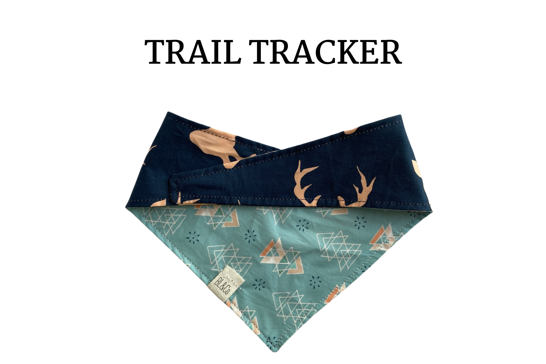 Stag Silhouette on Navy & Geometric Triangles Reversible Tie/On Bandana ‘