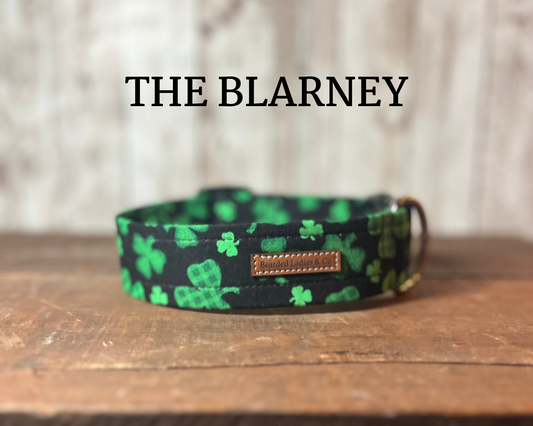 Green Shamrocks on Black Dog Collar