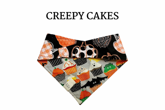 Halloween Cupcakes & Patterned Pumpkins Reversible Tie/On Bandana