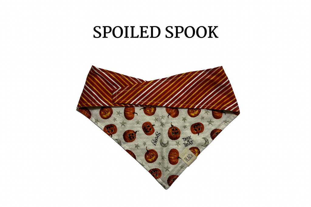 Spooky Pumpkins + Orange, Yellow & White Stripes Reversible Tie/On Bandana