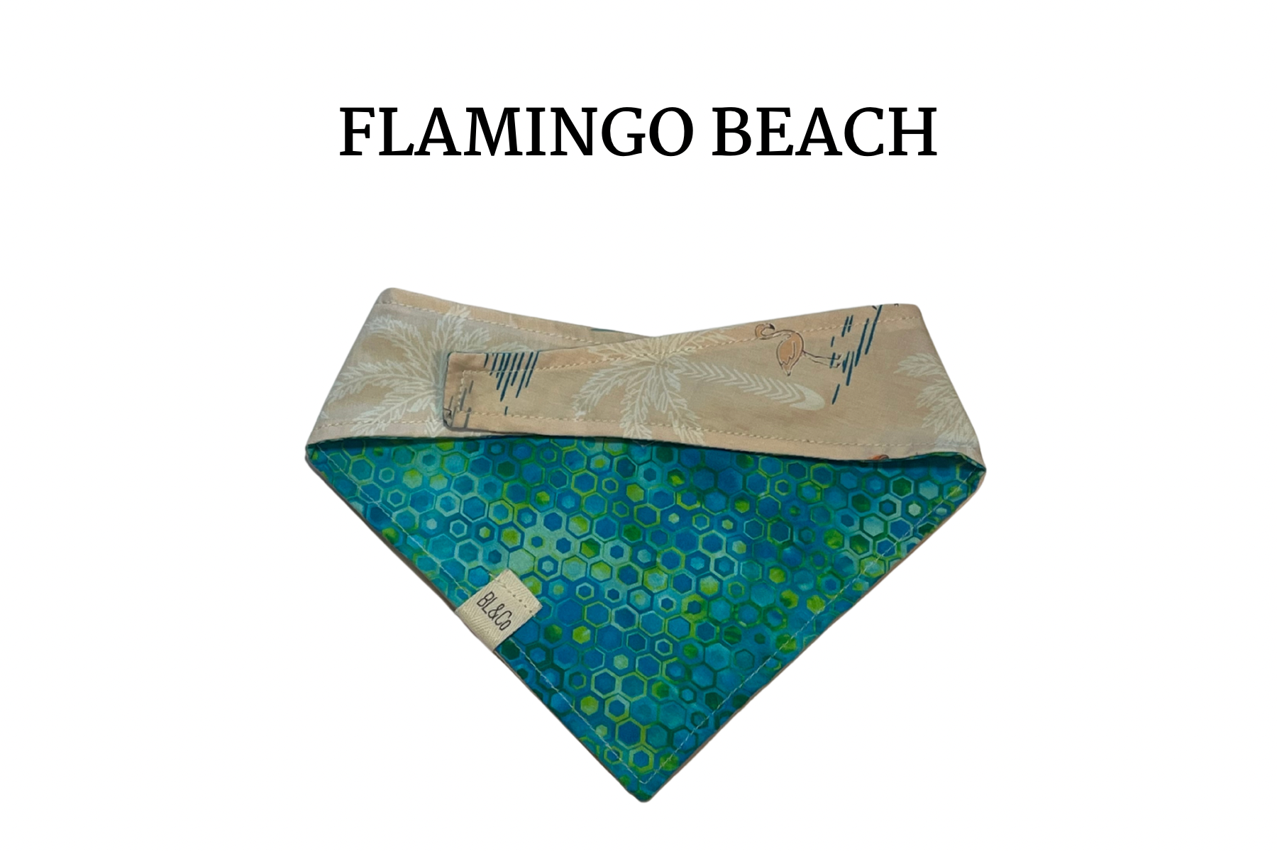 Wading Flamingos + Teal Geo Reversible Tie/On Bandana [Flamingo Beach]