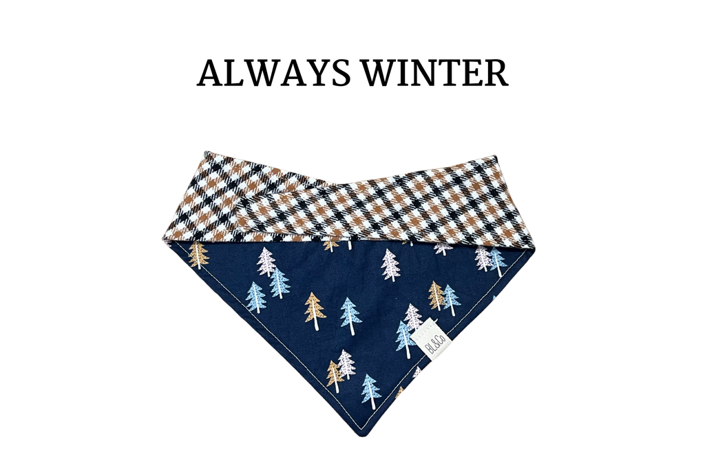 Brown & Black Plaid + Tan, Pink & Blue Trees Reversible Tie/On Bandana