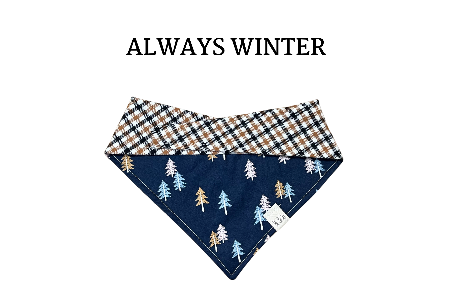 Brown & Black Plaid + Tan, Pink & Blue Trees Reversible Tie/On Bandana