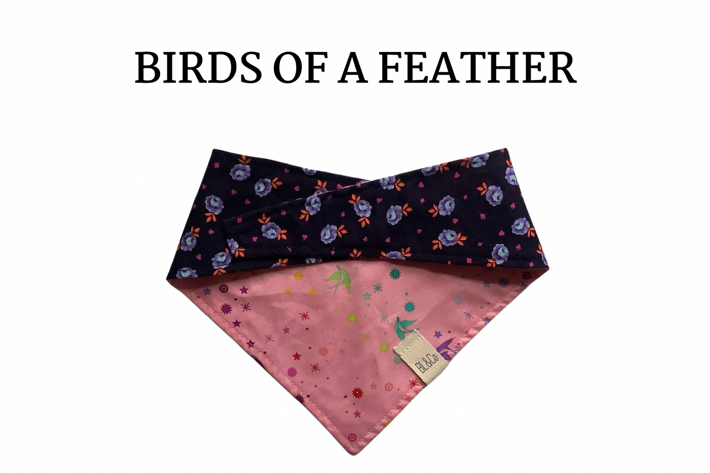 Mini Roses on Purple & Ombré Birds on Pink Reversible Tie/On Bandana