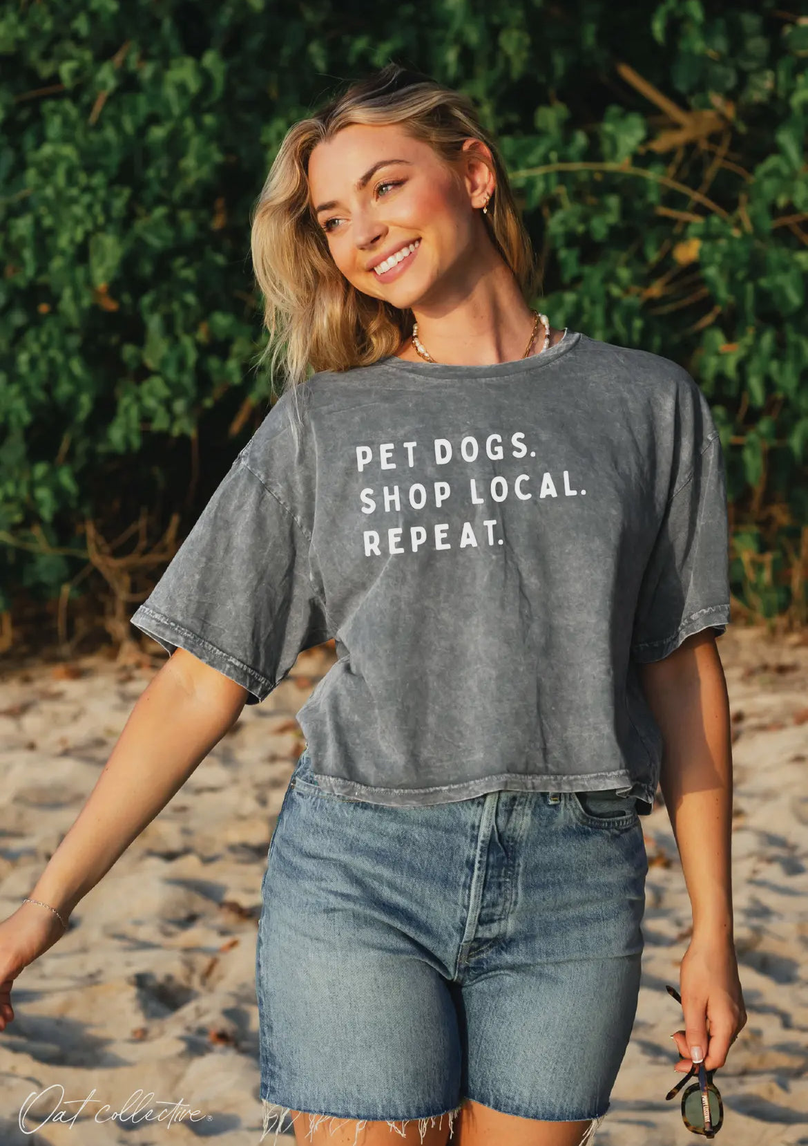 Cropped Weekends Coffee & Dogs Mineral Graphic Top