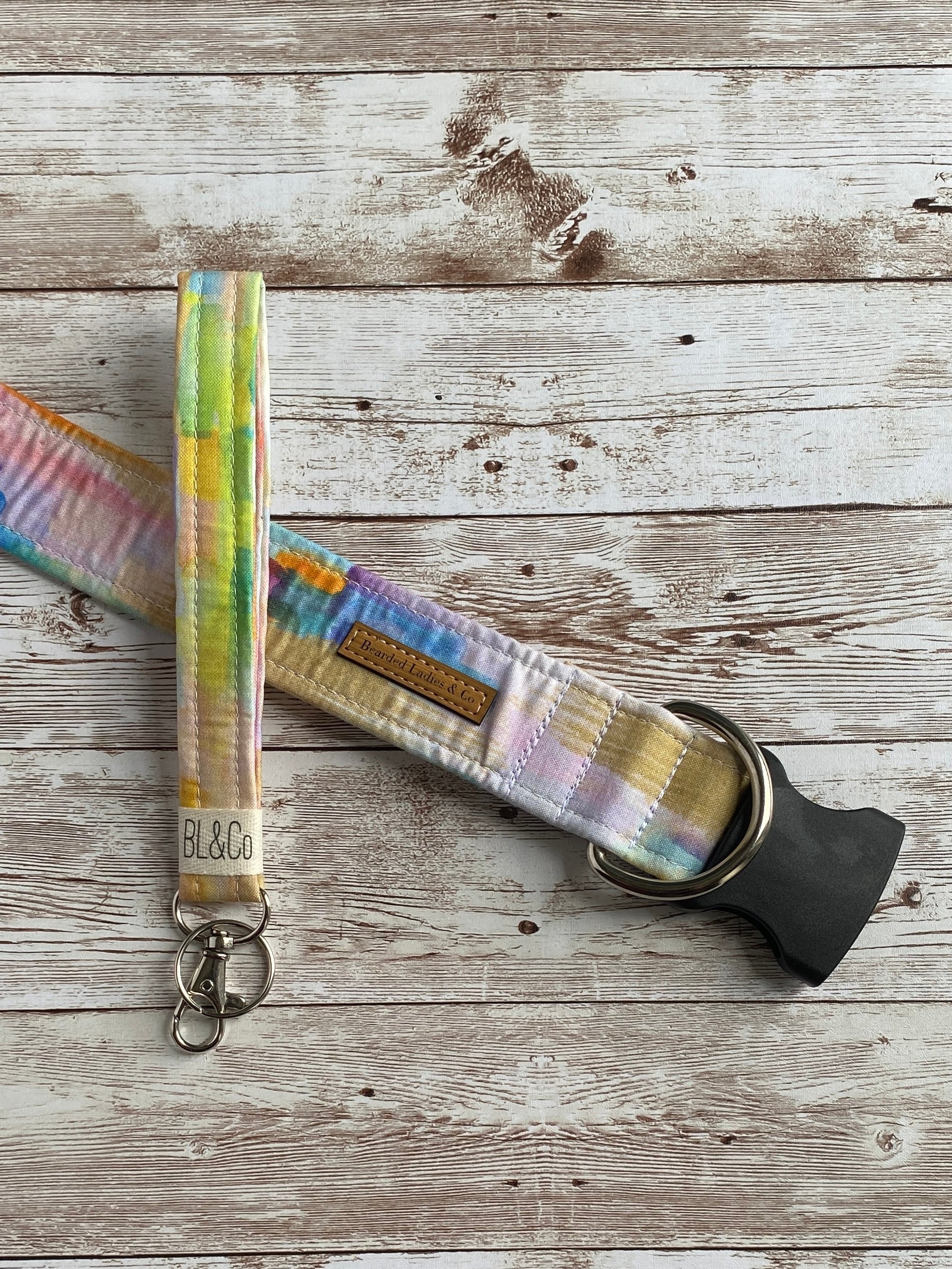 Tan, Green + Purple Brushstrokes Dog Collar