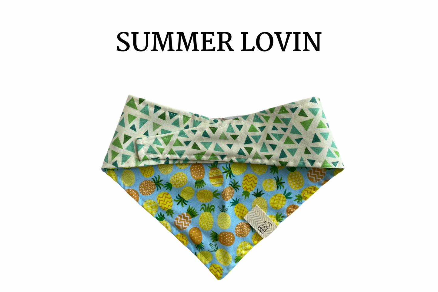 Mini Patterned Pineapples & Green Triangles on Cream Reversible Tie/On Bandana