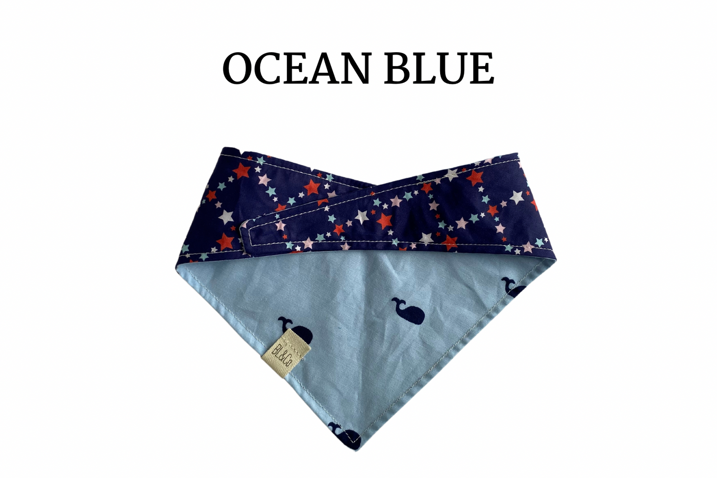 Red, White & Blue Stars with Dark Blue Whales Reversible Tie/On Bandana