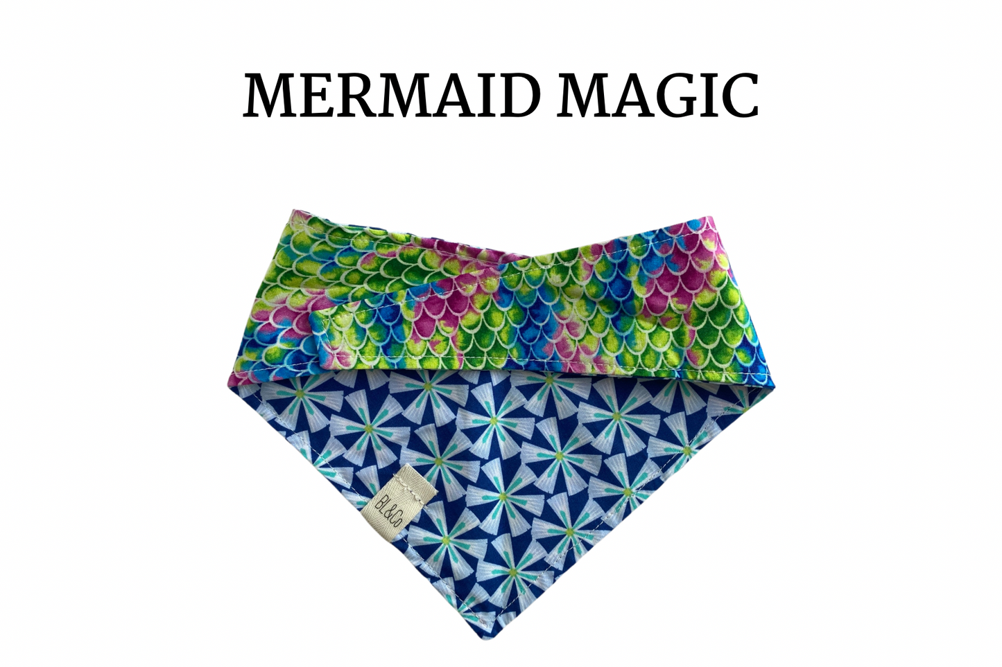 Ombré Mermaid Scales & Blue Floral Reversible Tie/On Bandana