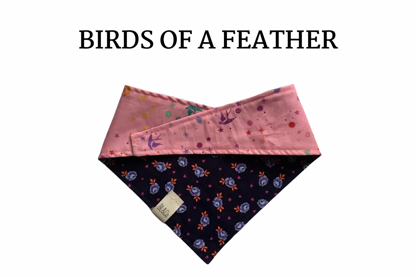 Mini Roses on Purple & Ombré Birds on Pink Reversible Tie/On Bandana