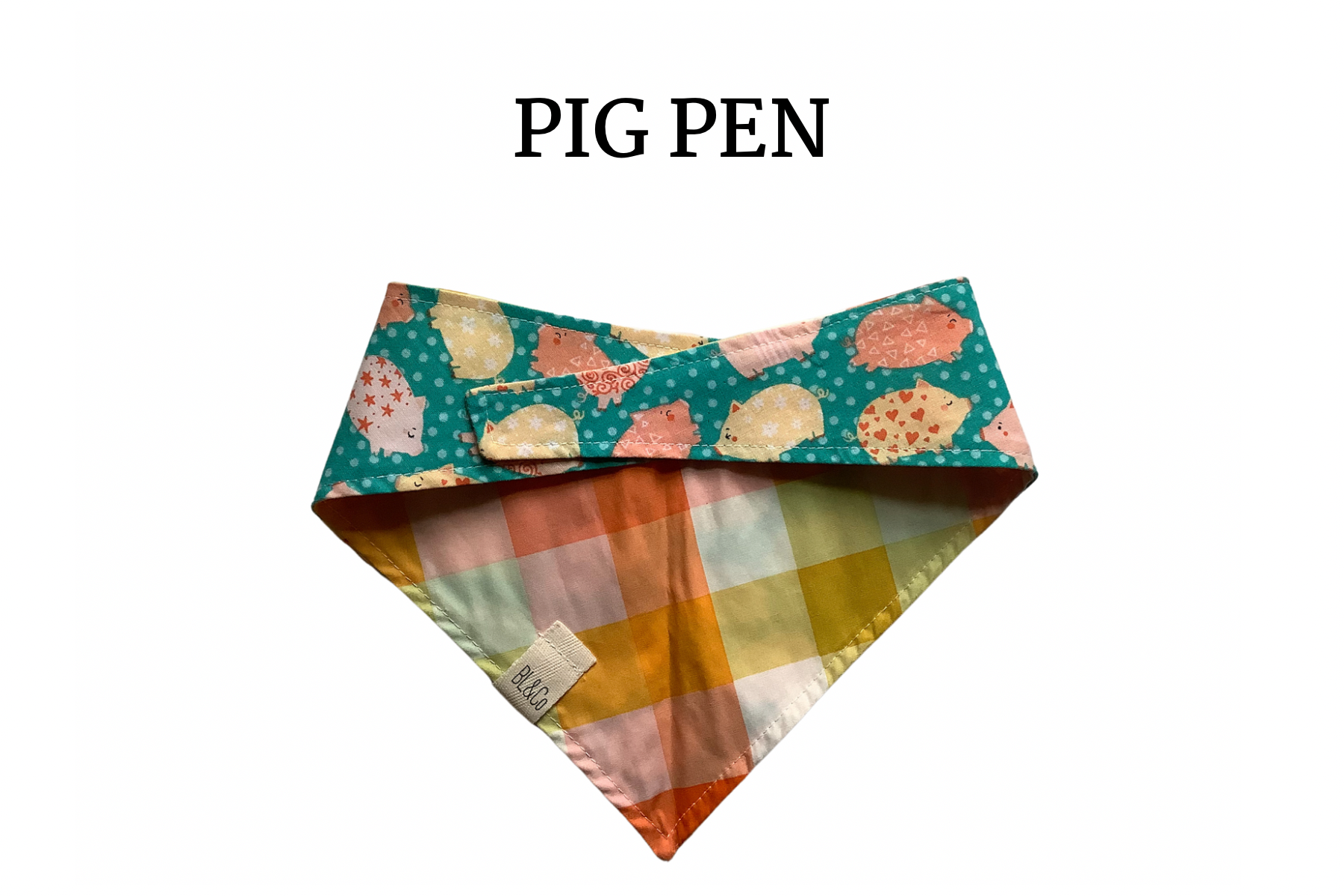 Patterned Pigs & Coral Check Reversible Tie/On Bandana ‘