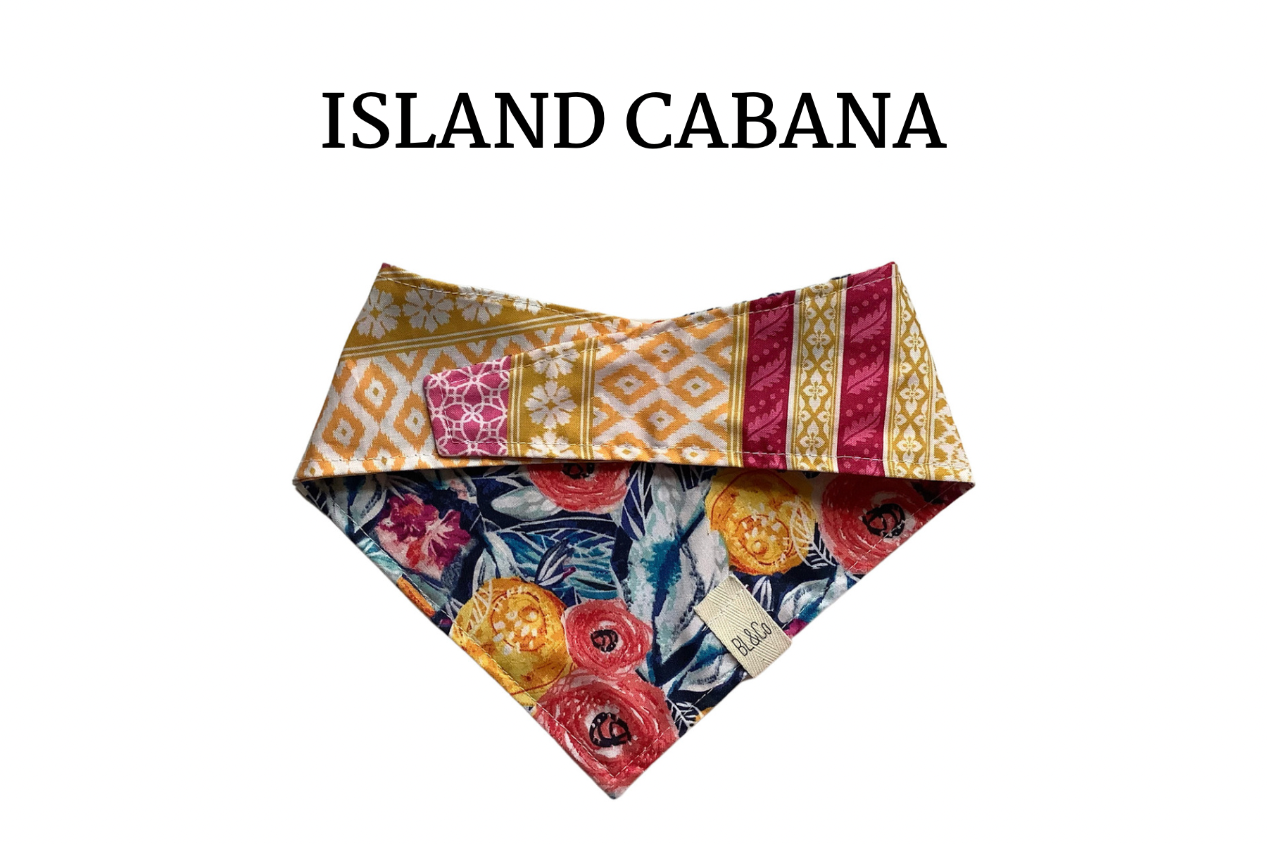 Pink, Yellow & Blue Floral with Cabana Stripes Reversible Tie/On Bandana
