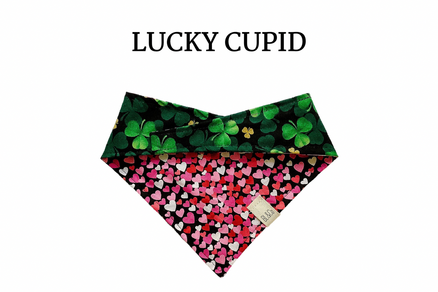 Shamrocks with Pink, Red & White Hearts Reversible Tie/On Bandana