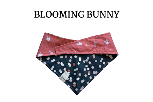 Petite Bunnies & Rose Gold Polka Dots Reversible Tie/On Bandana