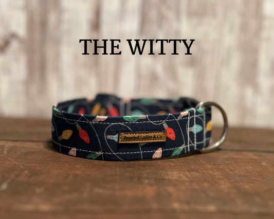 Strings of Christmas Bulbs on Blue Dog Collar