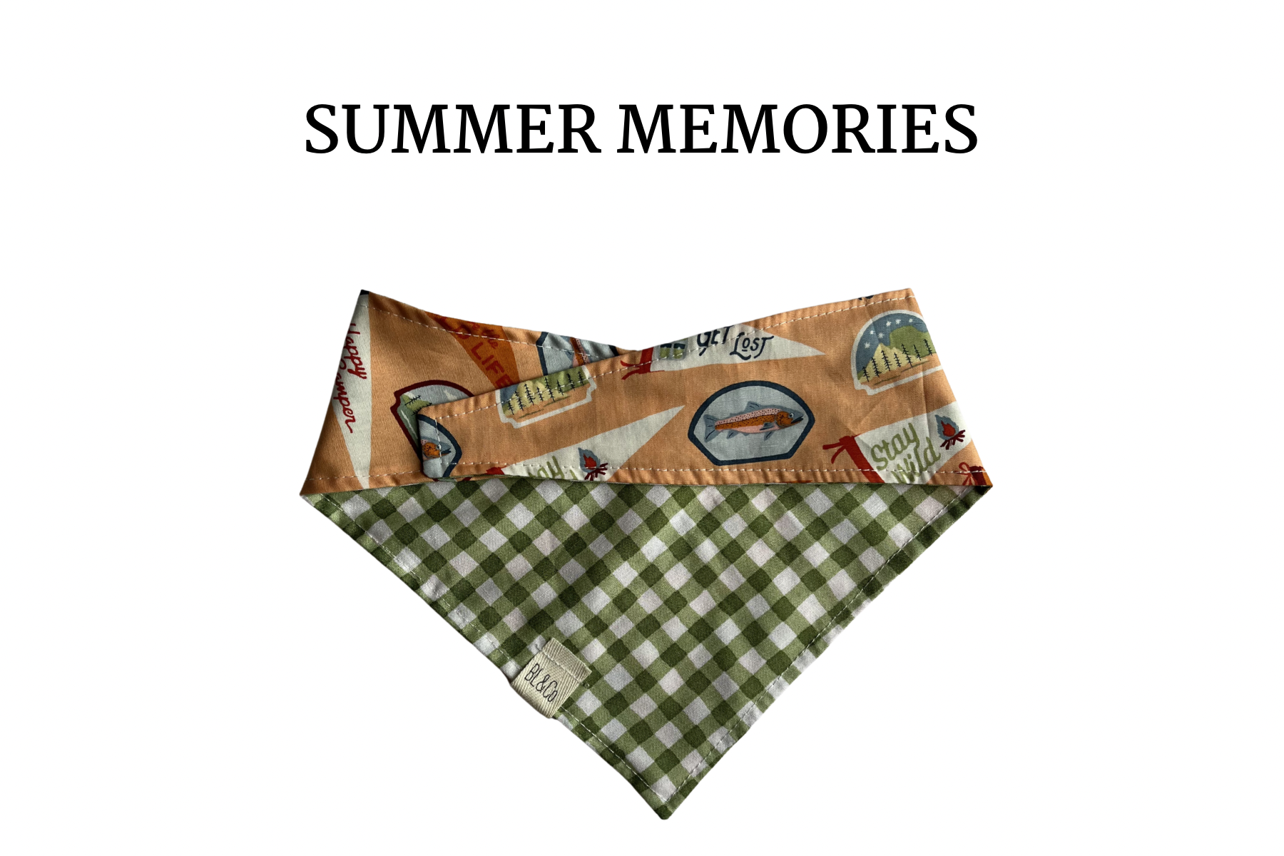 Camping Pennants + Olive Plaid Reversible Tie/On Bandana [Summer Memories]