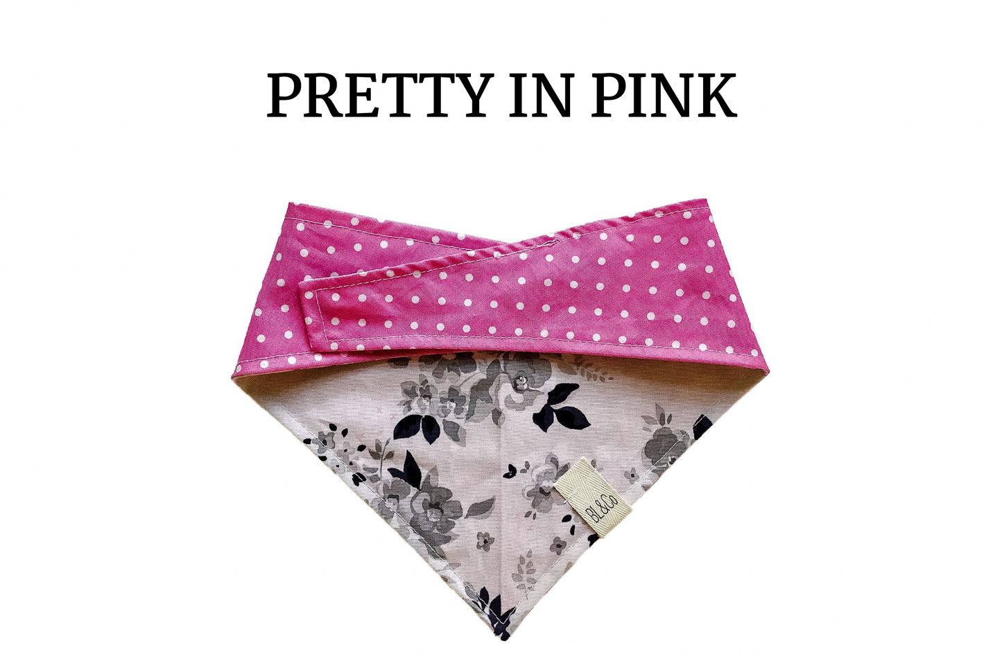 Roses & White Polka Dots on Pink Reversible Tie/On Bandana