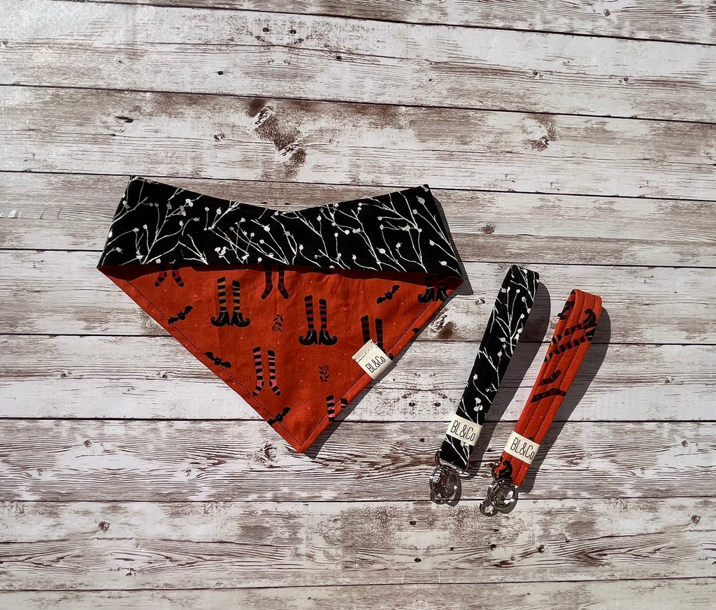 Witch Stockings + White Vines on Black Reversible Tie/On Bandana