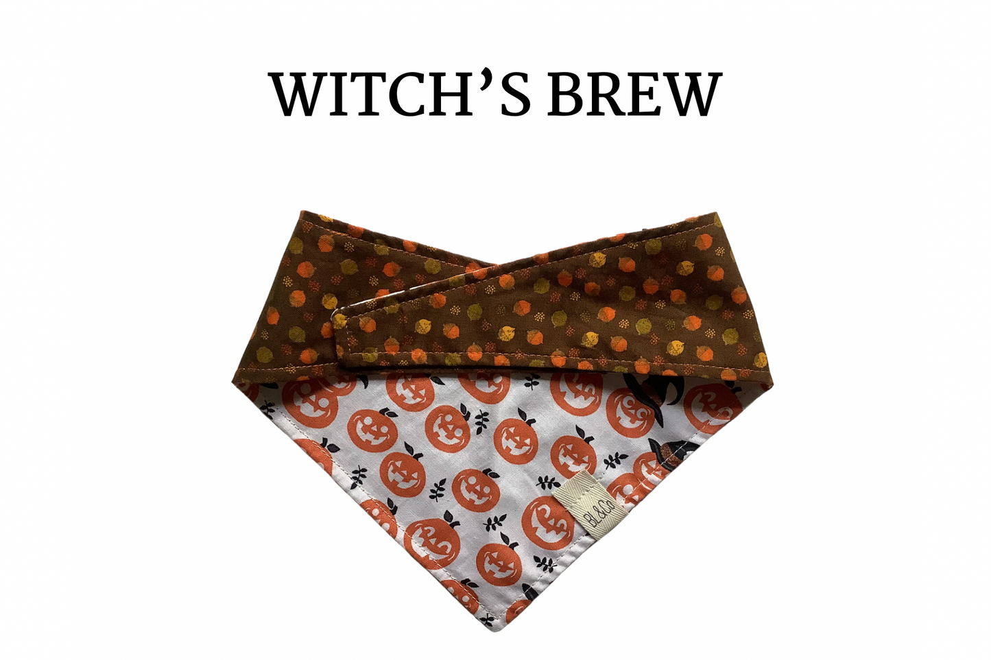 Jack-O-Lanterns + Leaves & Acorns on Brown Reversible Tie/On Bandana