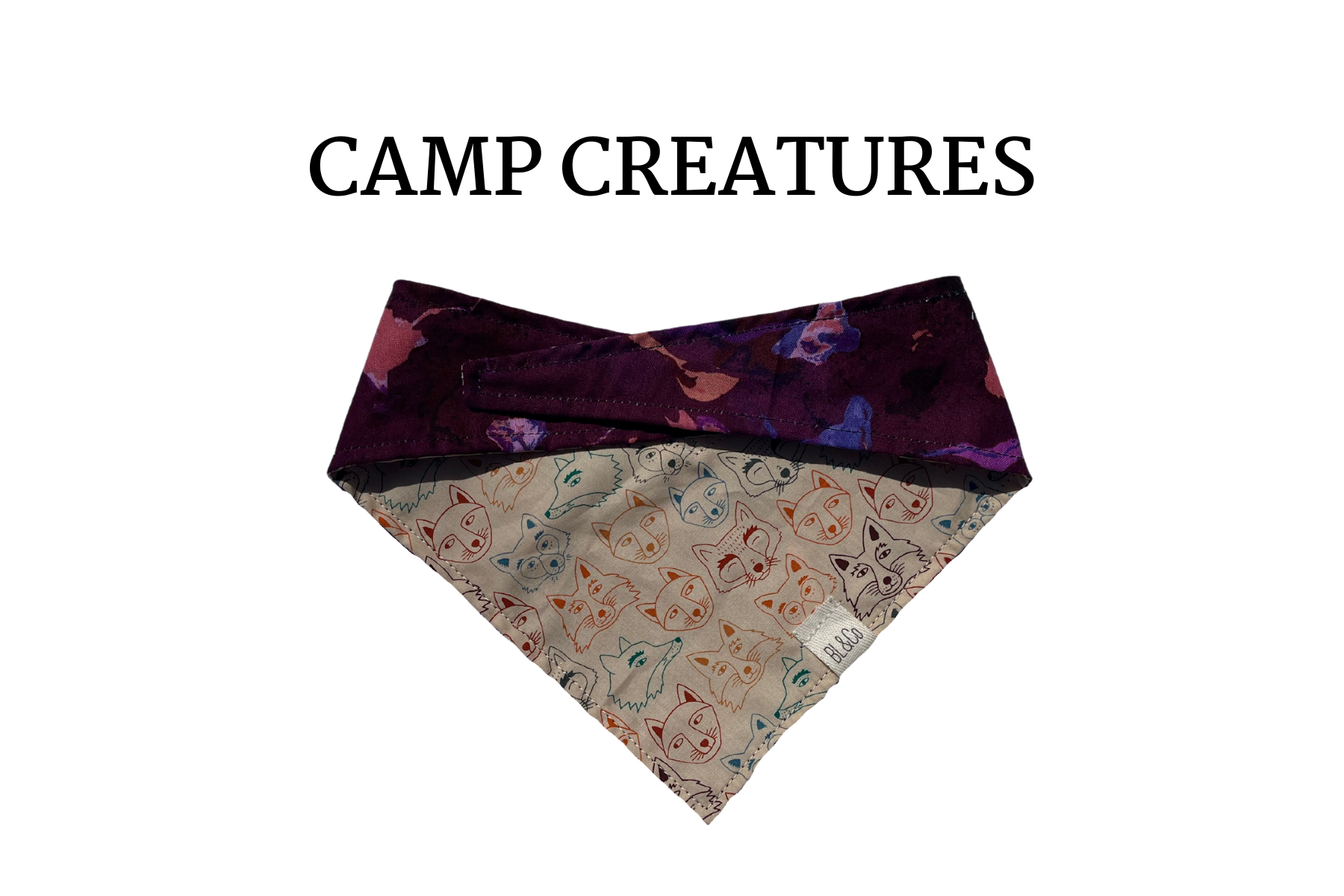 Raccoons, Wolves & Foxes + Burgundy Marble Reversible Tie/On Bandana ‘