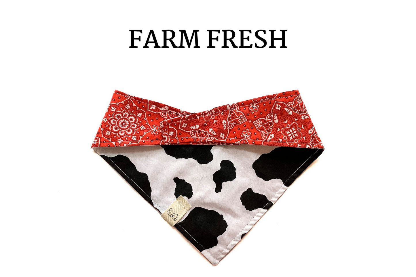 Cow Print & Traditional Red Bandana Print Reversible Tie/On Bandana