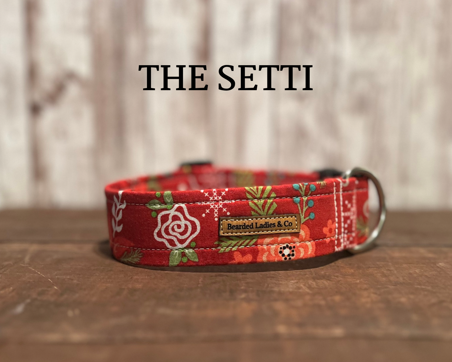 Poinsettias, Snowflakes + Leaves on Red Dog Collar