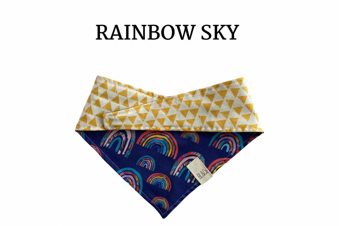 Boho Style Rainbows & Cream with Yellow Triangles Reversible Tie/On Bandana