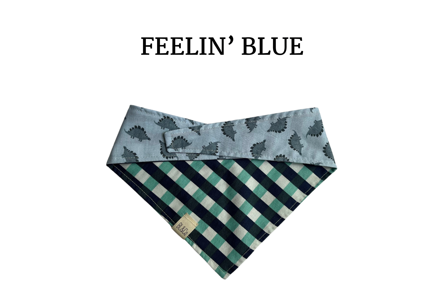 Blue & Teal Plaid + Floating Dinos Reversible Tie/On Bandana **