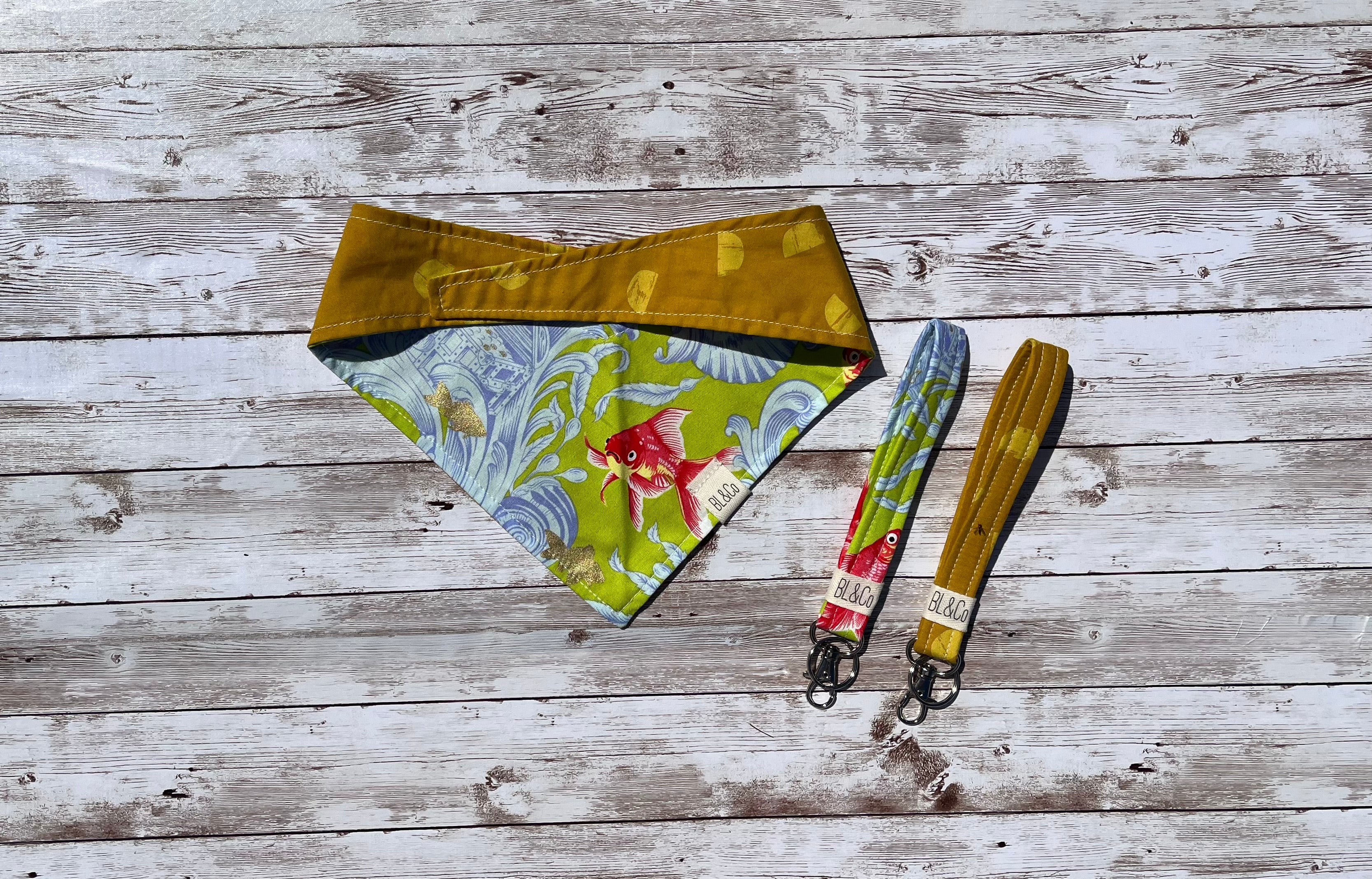 Goldfish + Mustard Deco Reversible Tie/On Bandana