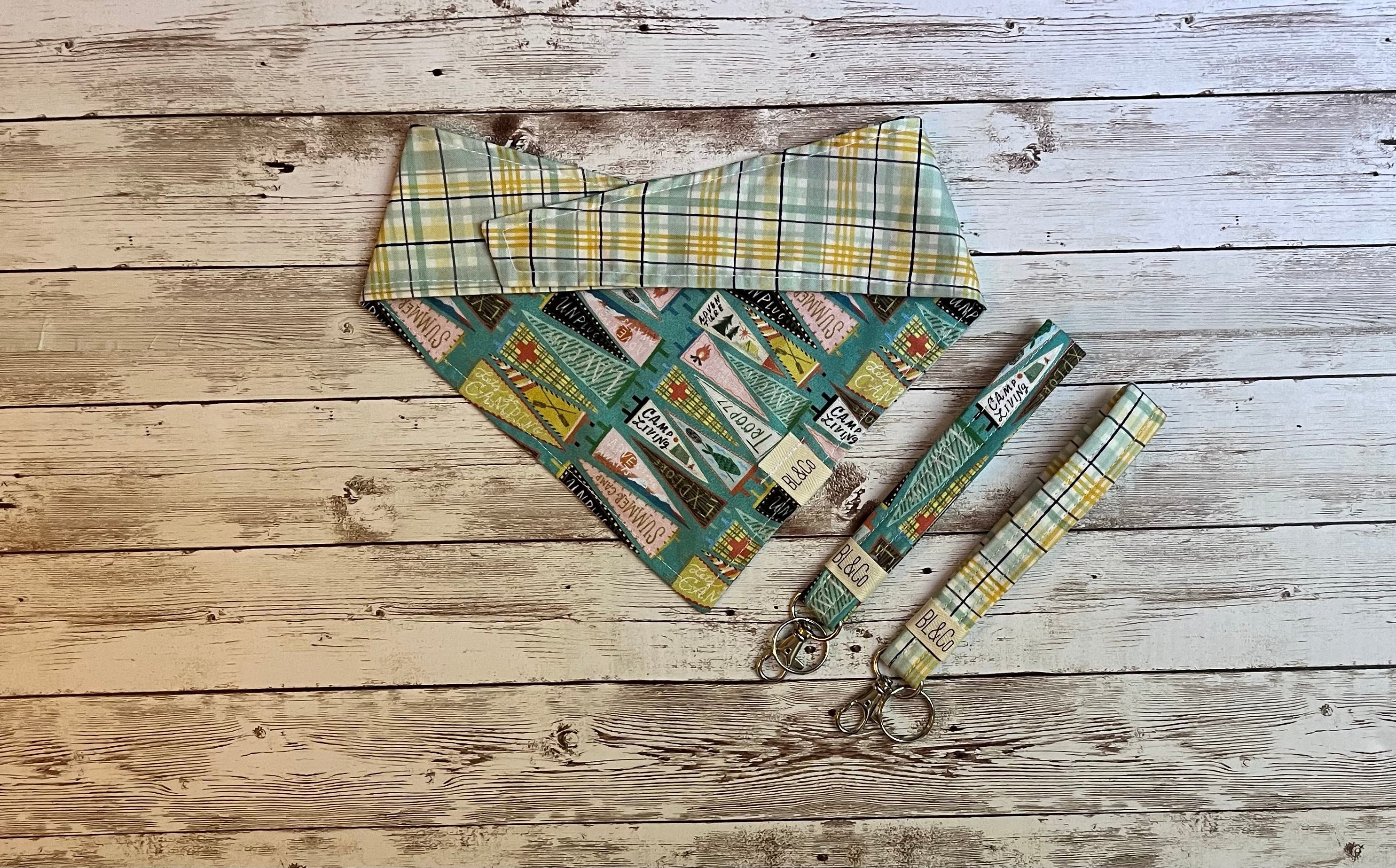 Camp Pennants + Yellow & Blue Plaid Reversible Tie/On Bandana