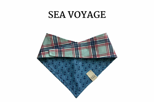 Red &  Blue Plaid & Anchors Reversible Tie/On Bandana
