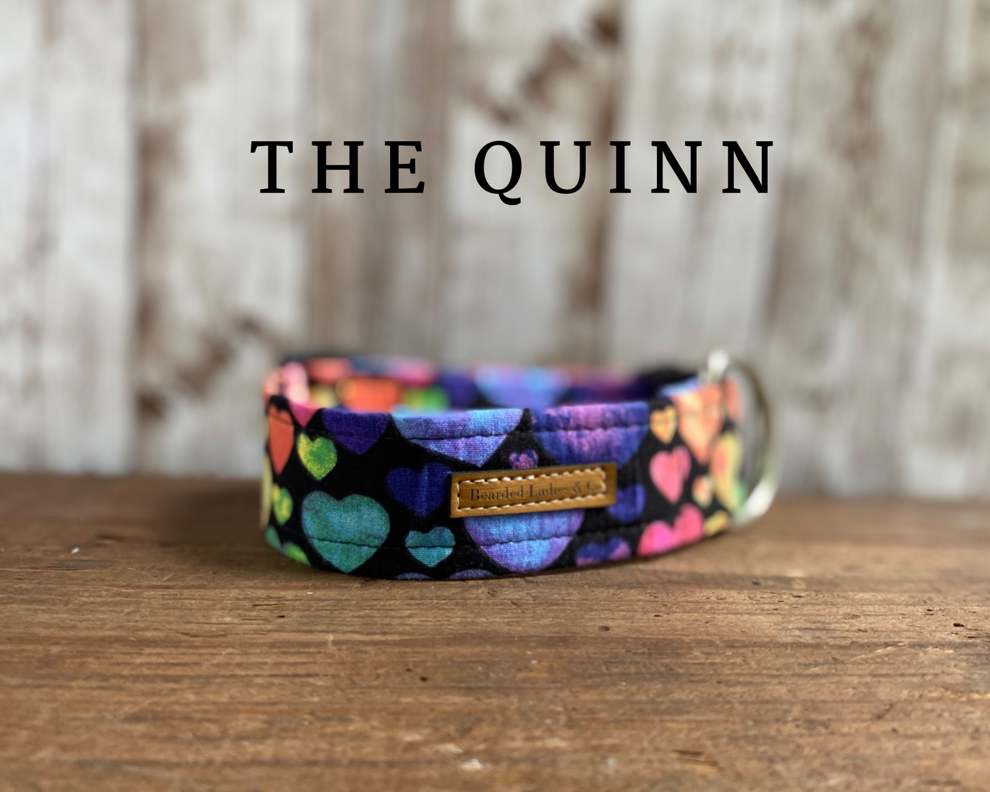 Large Colorful Hearts on Black Dog Collar