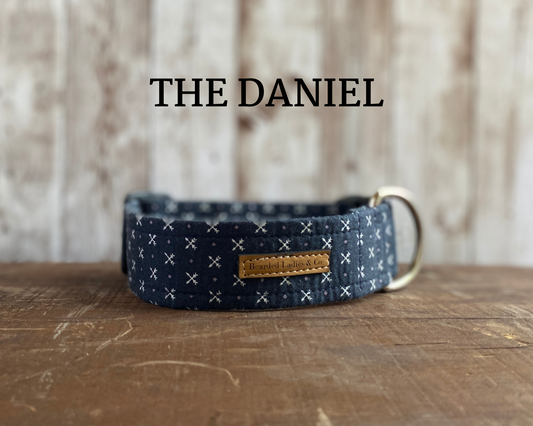 Navy Blue + Mini Gray Arrows Dog Collar