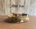 Peach Flowers & Sunflowers on Olive Dog Collar [The Isa]