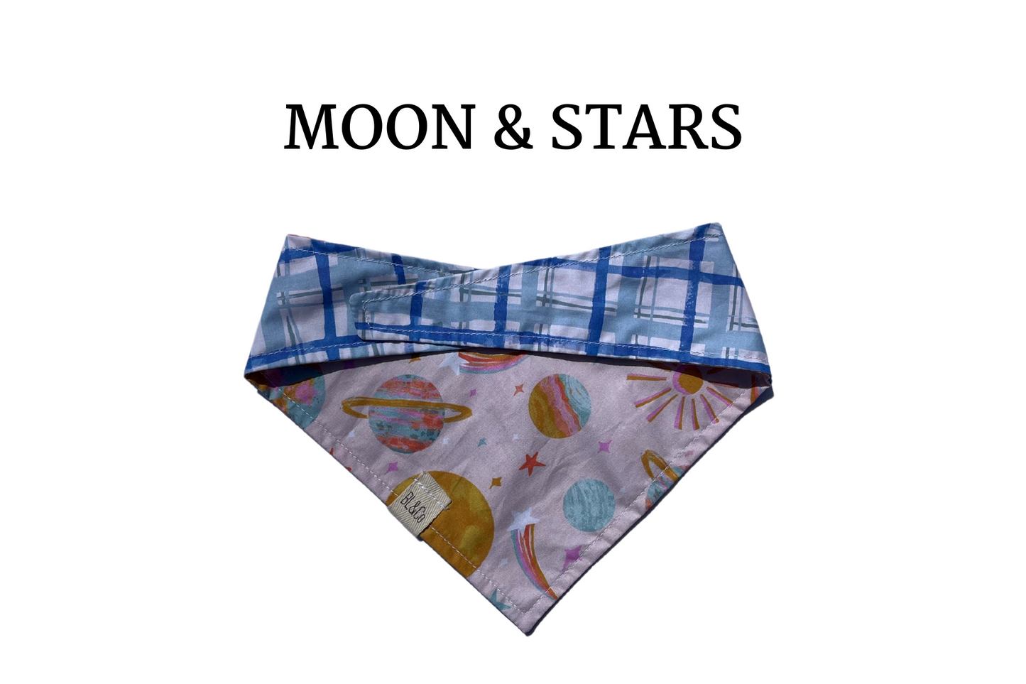 Light Blue Plaid + Planets & Stars Reversible Tie/On Bandana