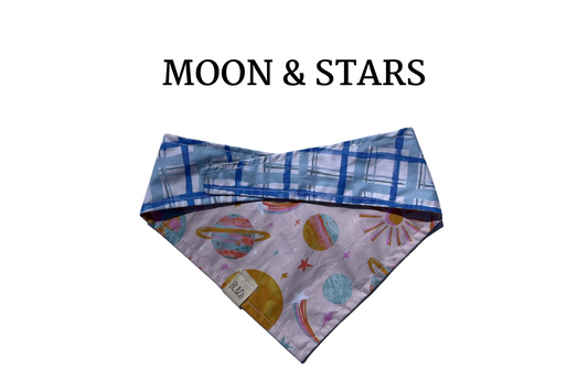 Light Blue Plaid + Planets & Stars Reversible Tie/On Bandana ‘