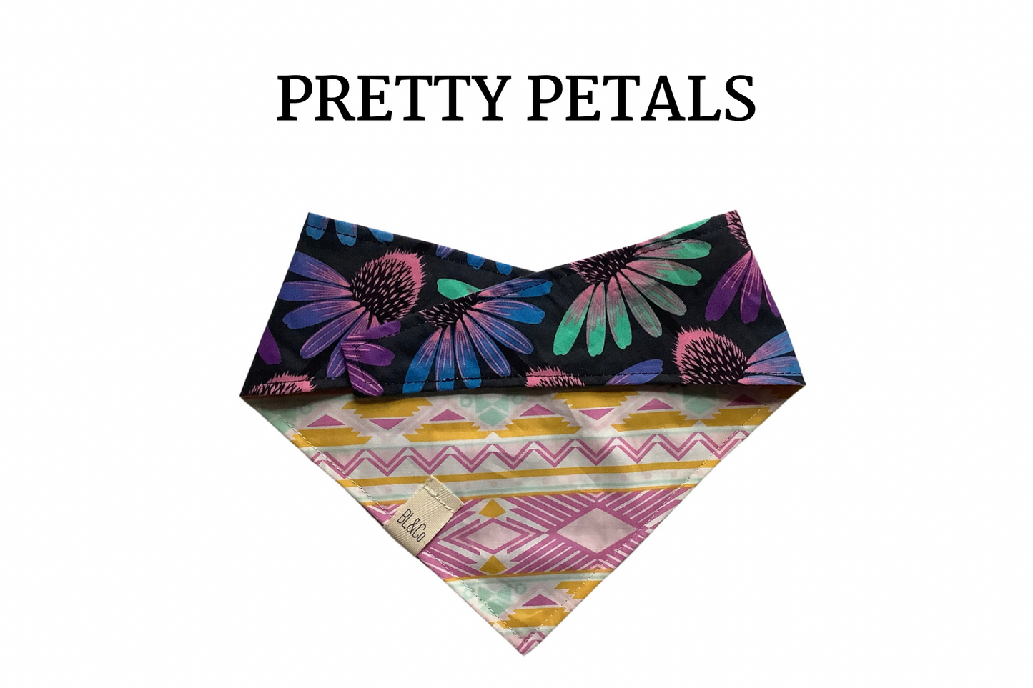 Neon Cone Flowers & Teal, Pink & Yellow Reversible Tie/On Bandana