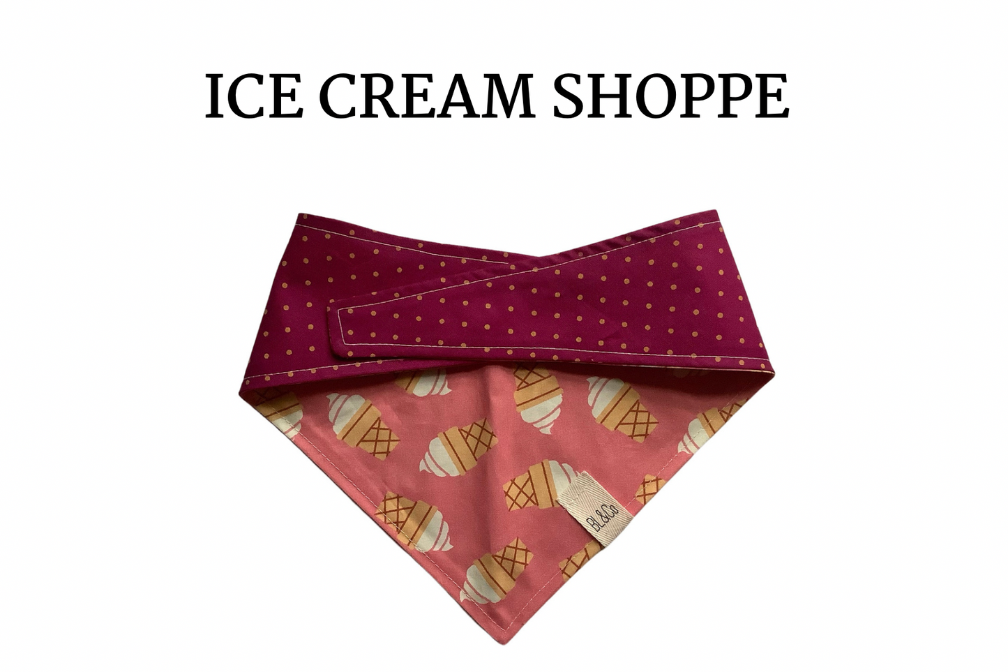 Ice Cream Cones & Yellow Dots on Dark Pink Reversible Tie/On Bandana