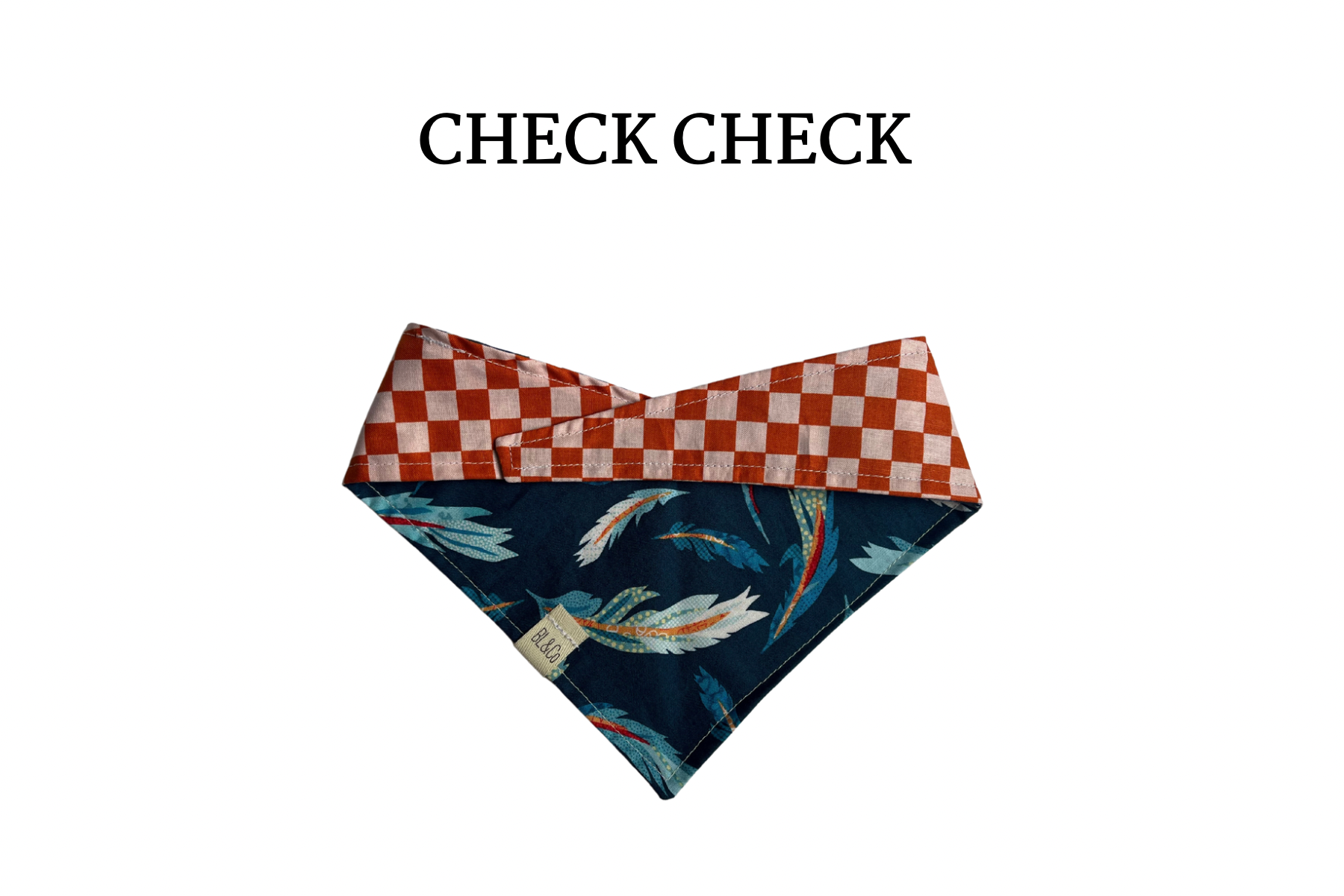 Orange Check + Floating Feathers Reversible Tie/On Bandana
