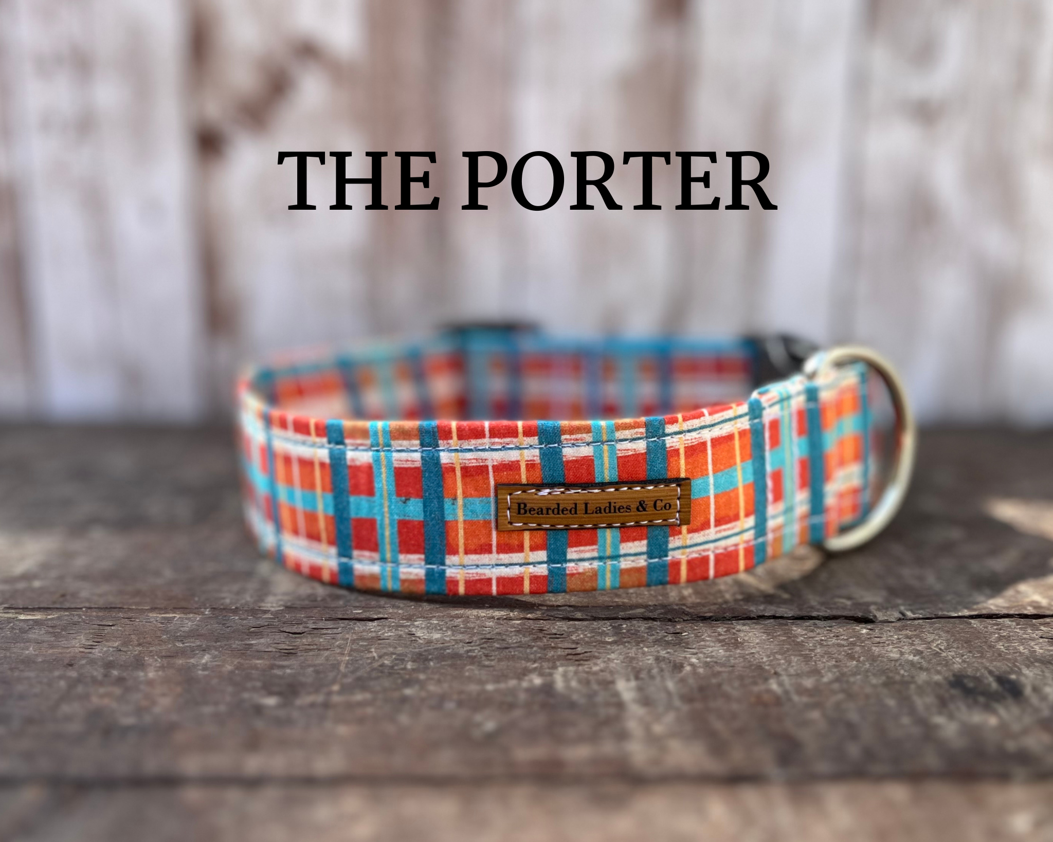 Orange, Blue + Cream Plaid Dog Collar [The Porter]