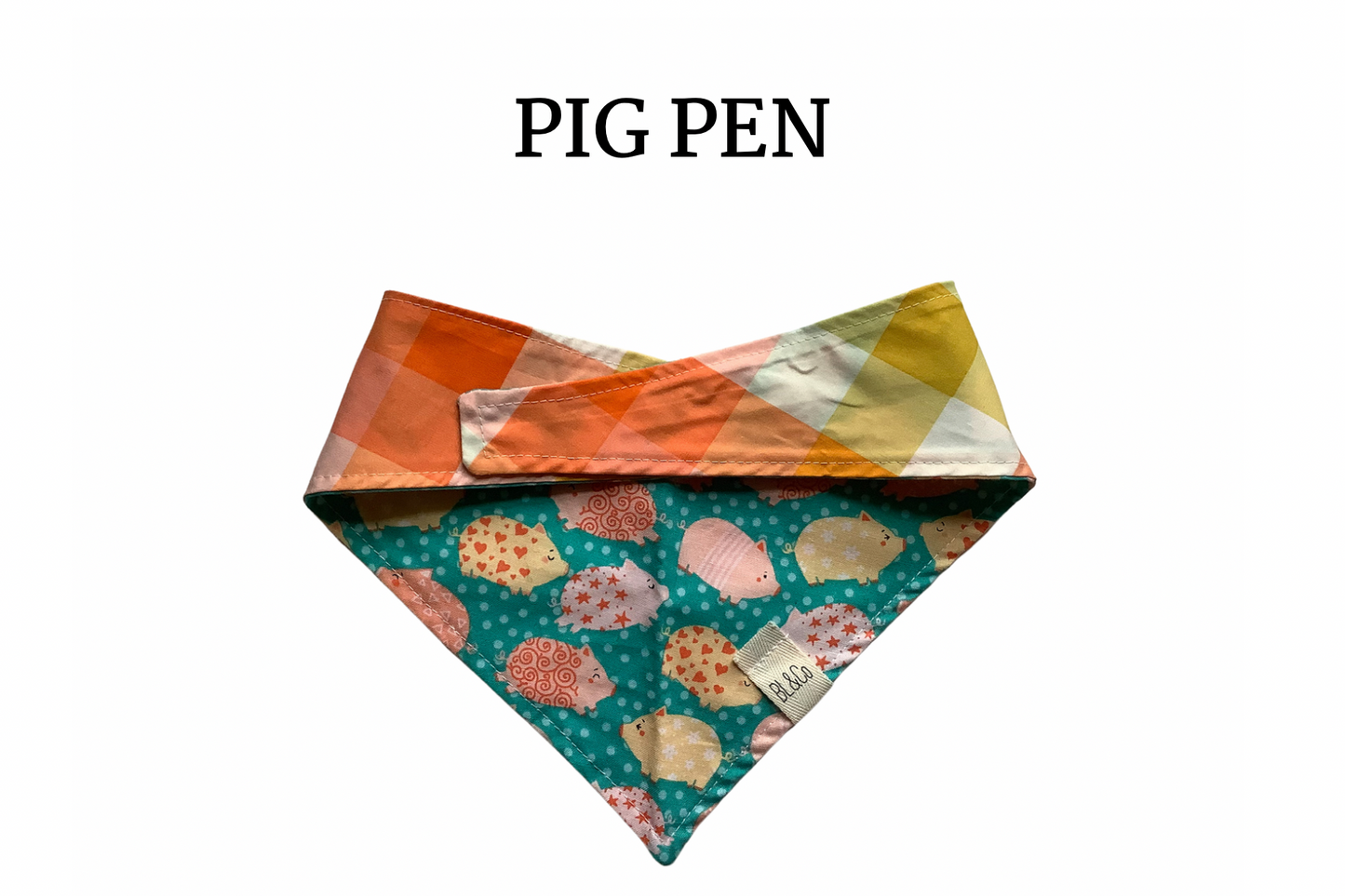 Patterned Pigs & Coral Check Reversible Tie/On Bandana