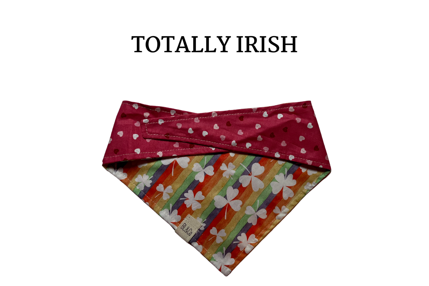 Petite Hearts + Shamrocks on Rainbow Reversible Tie/On Bandana