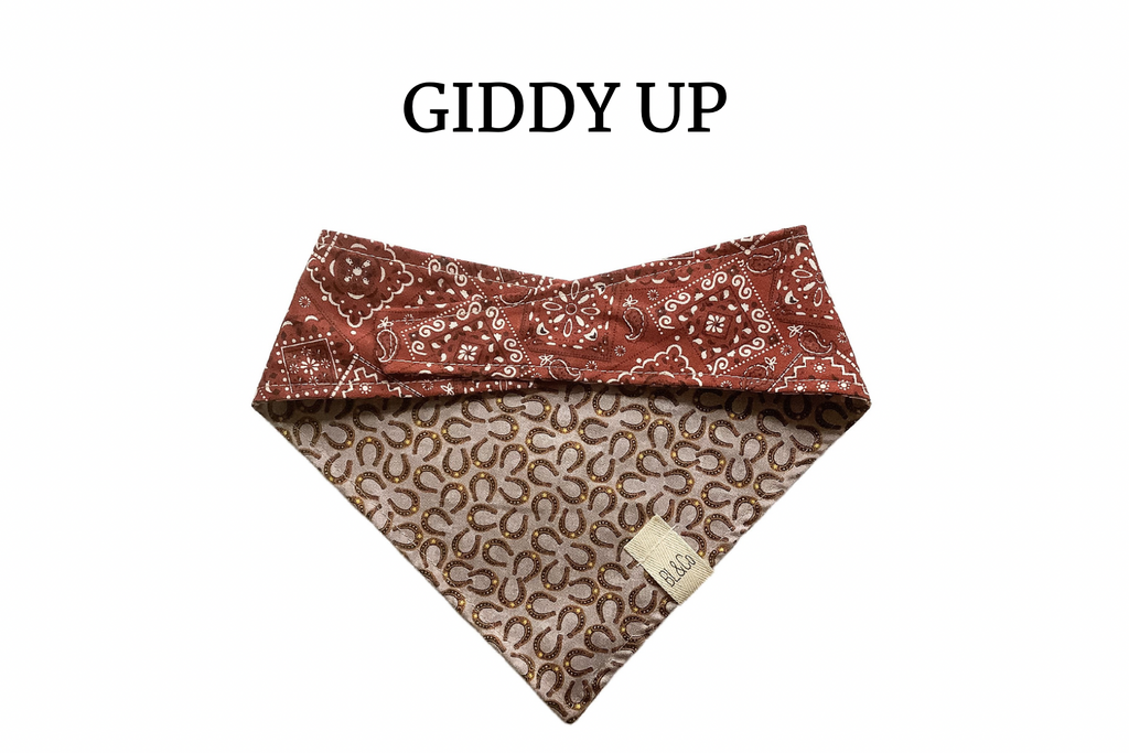 Horseshoes & Burgundy Western Print Reversible Tie/On Bandana