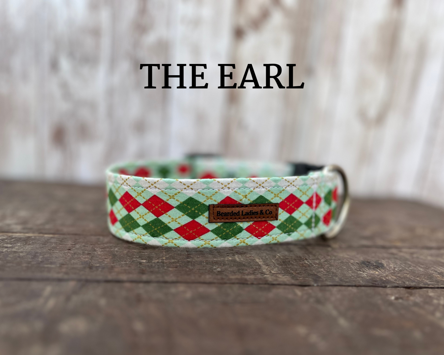 Red, Green + White Argyle Dog Collar